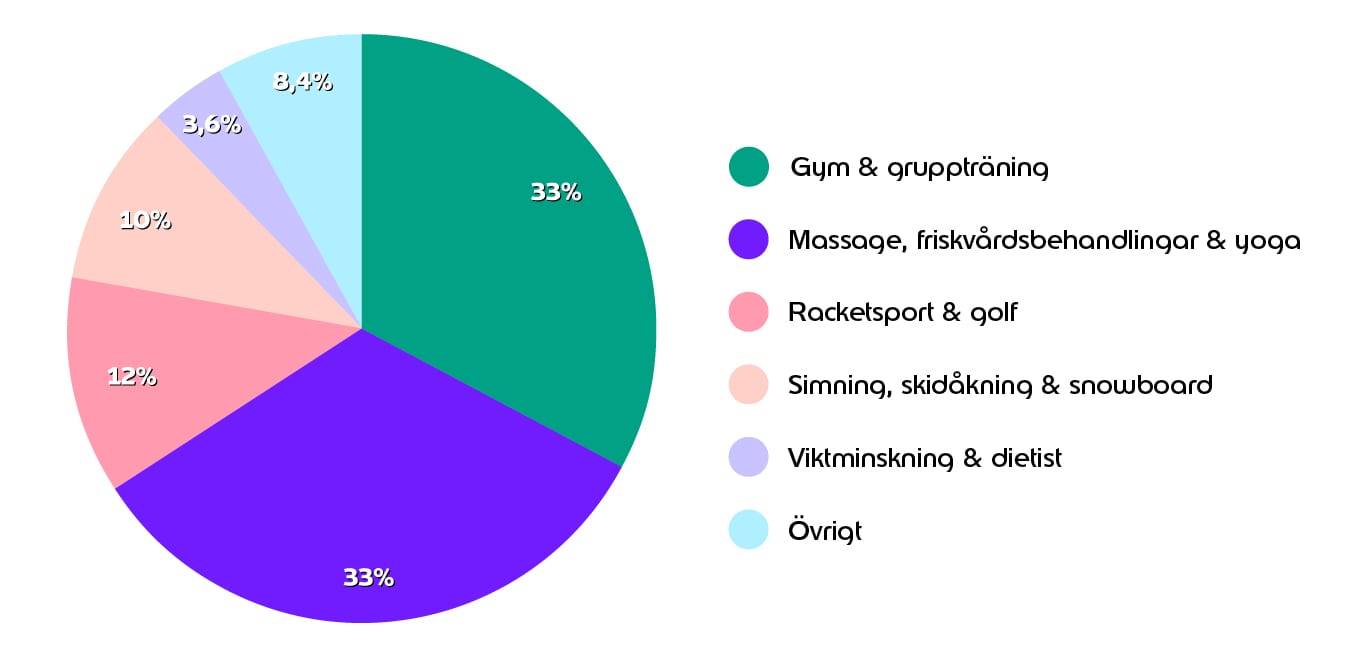 Cirkeldiagram över antal friskvårdsköp per kategori